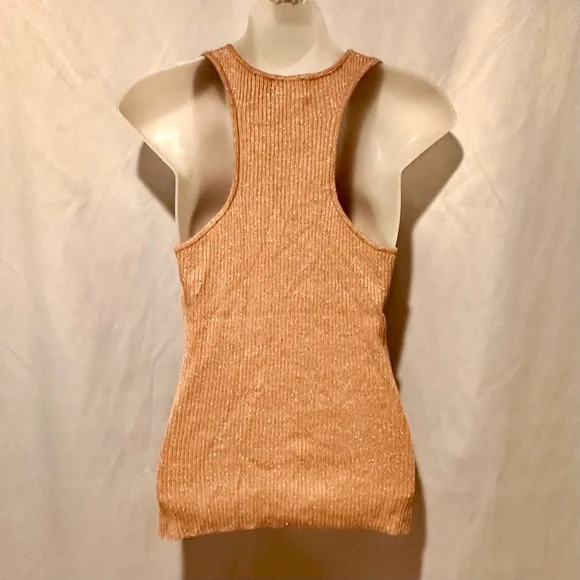 Nicole Miller Women's Beige Metallic Ribbed Racerback Dressy Tank Top Size Large - Picture 3 of 4